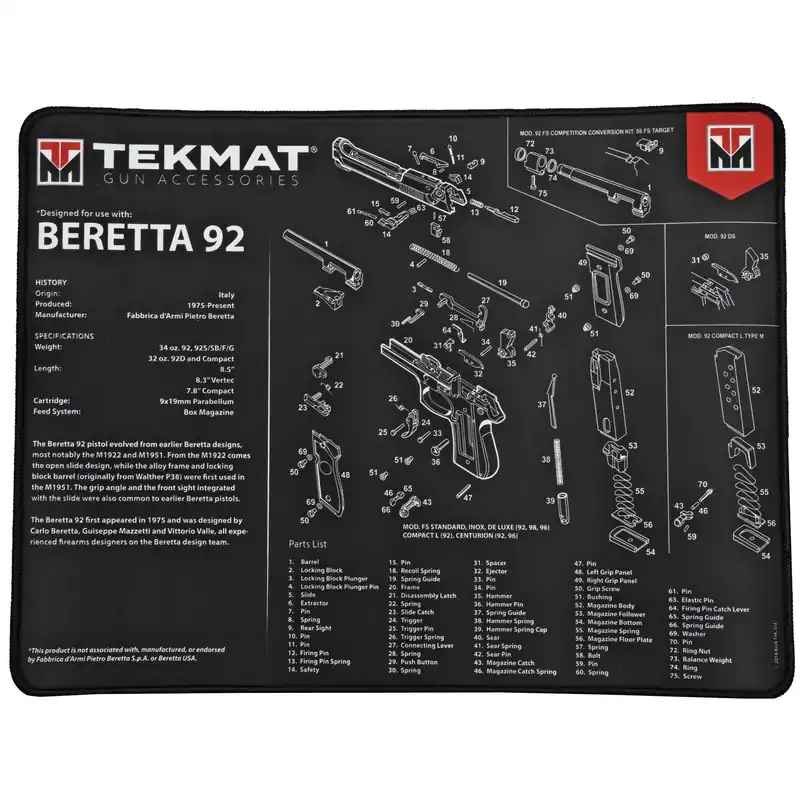 Beretta 92 Black Ultra Pistol Mat by TekMat