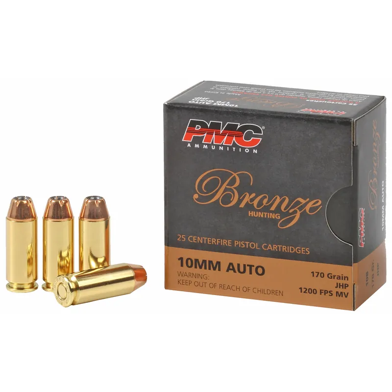 PMC Bronze 10mm 170gr JHP Ammunition - 25 Rounds/Box, 500 Rounds/Case