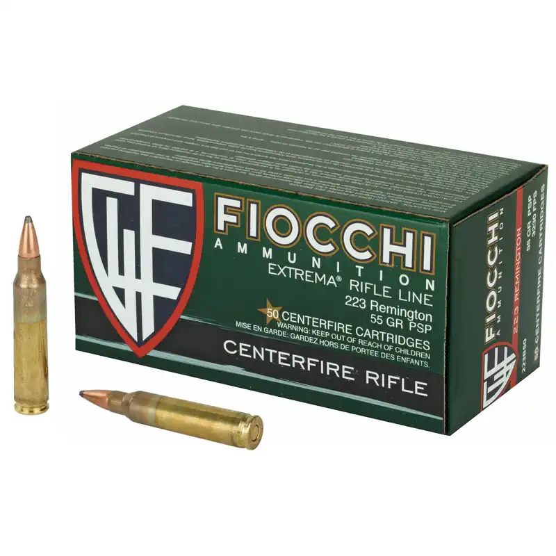 FIOCCHI .223 Remington 55 Grain PSP Ammunition - 50 Rounds per Box, 500 Rounds per Case
