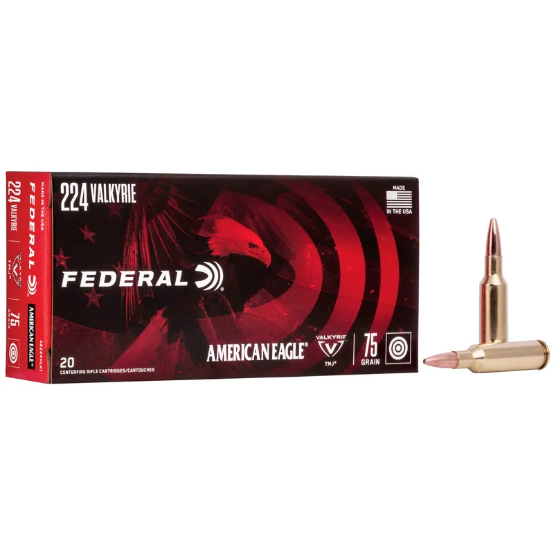 Federal American Eagle 224 Valkyrie 75 Grain TMJ Ammunition - 20 Rounds/200 Rounds