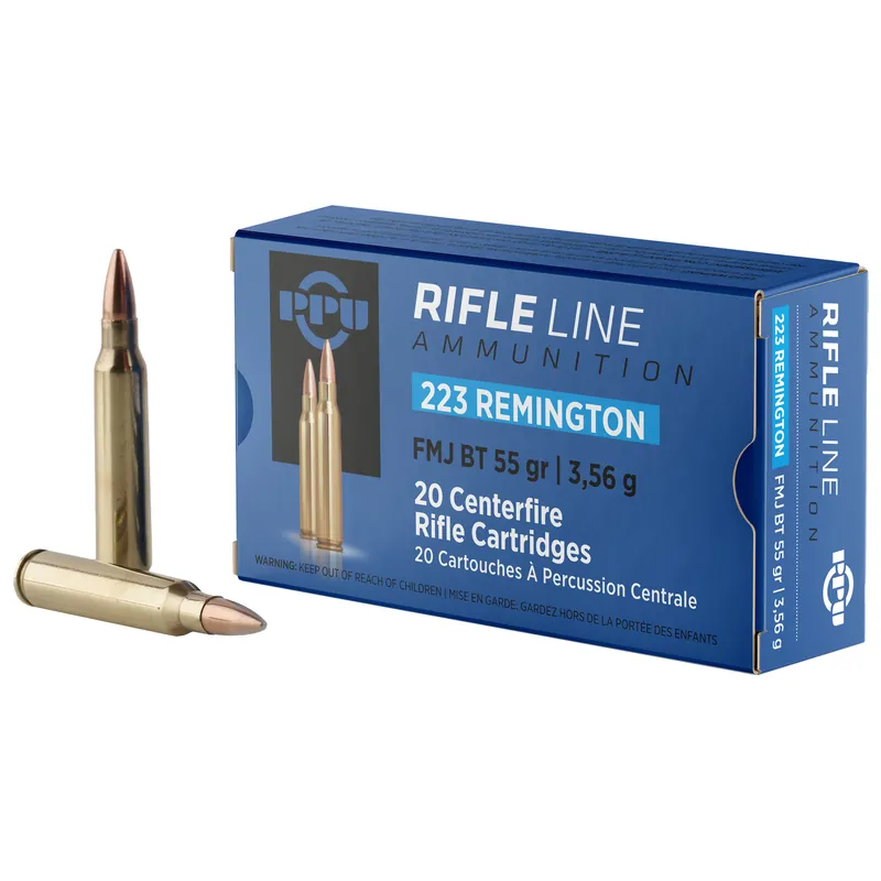 PPU .223 Remington 55 Grain FMJBT Ammunition - 20 Rounds per Box, 1000 Rounds per Case