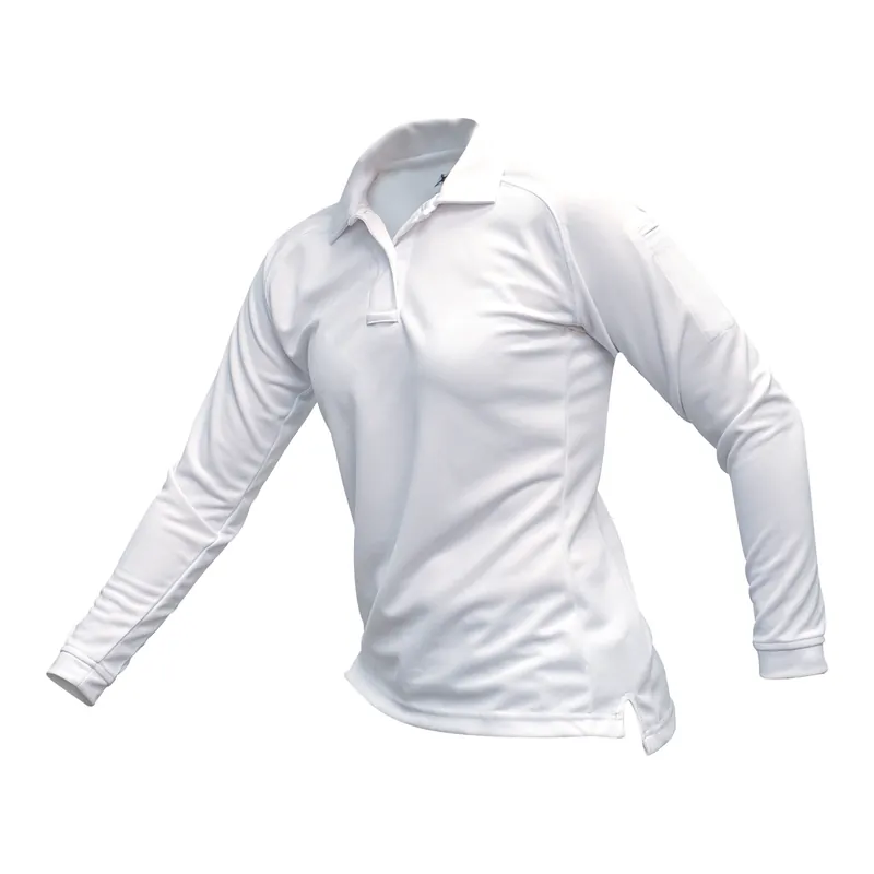 VERTX Coldblack Women's Long Sleeve Polo, White, Medium