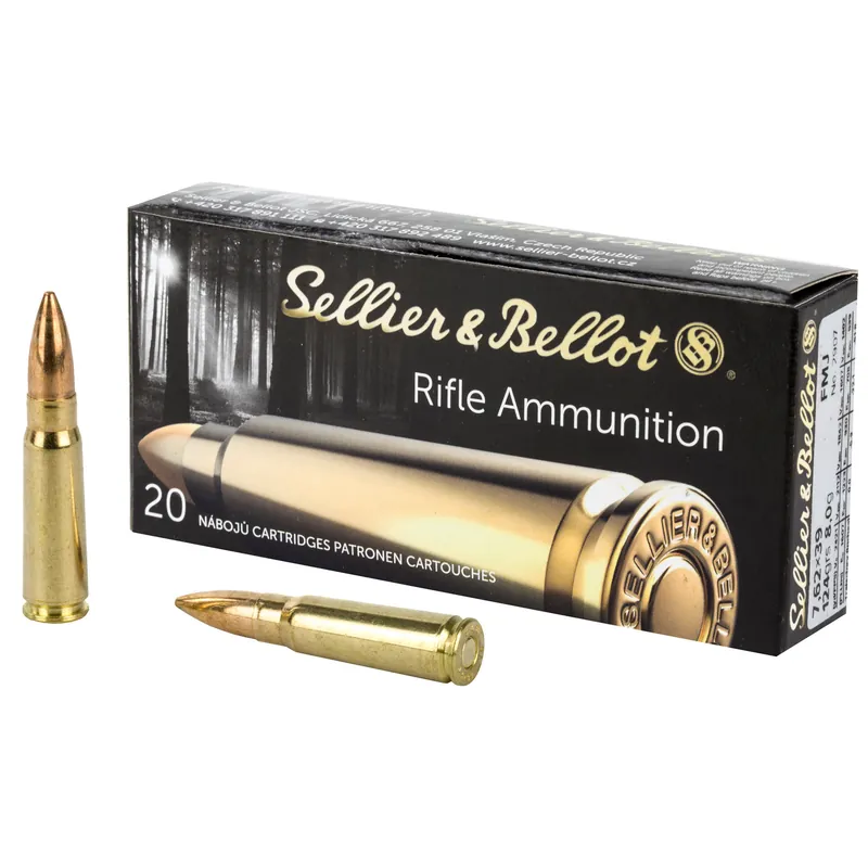 S&B 7.62x39mm 124 Grain FMJ Ammunition - 20 Rounds per Box, 600 Rounds per Case