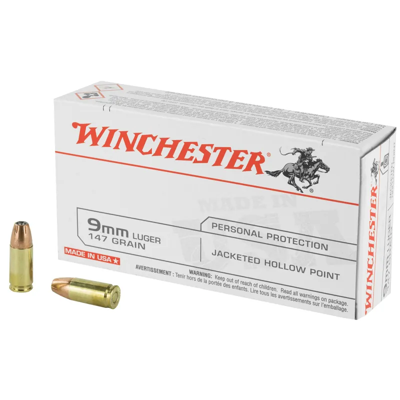 Winchester USA 9mm 147 Grain JHP Ammunition - 50 Rounds/500 Rounds