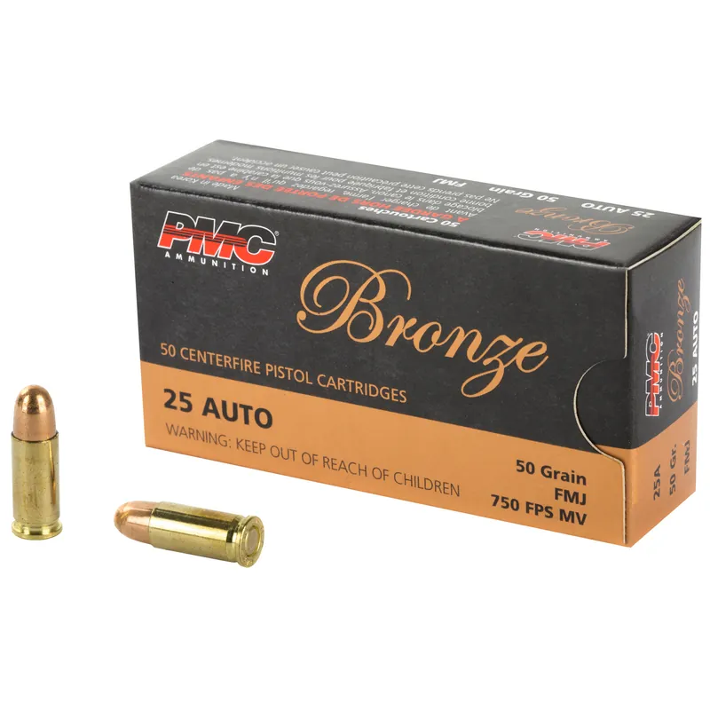 PMC Bronze 25 ACP 50 Grain FMJ Ammunition - Box of 50