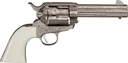 Engraved Nickel/Ivory Cimarron Meldrum .357 Magnum Revolver 4.75"