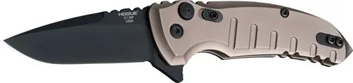 Hogue X1 Microflip 2.75" Folding Knife - Drop Point Black Blade Aluminum FDE
