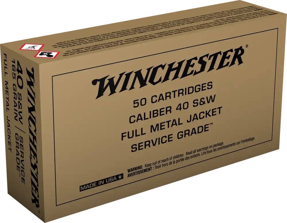 Winchester Service Grade .40 S&W 165gr FMJ Flat Nose Ammo - 50 Rounds per Box