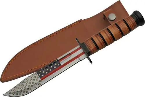 12" Combat Fighter Knife with 7" Blade and Sheath - SZCO Rite Edge Flag Design