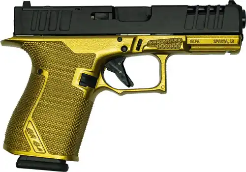 BLACK SLIDE GALAXY GOLD FRAME GLFA 19 STRIKER 9MM 4" 15-ROUND CAPACITY