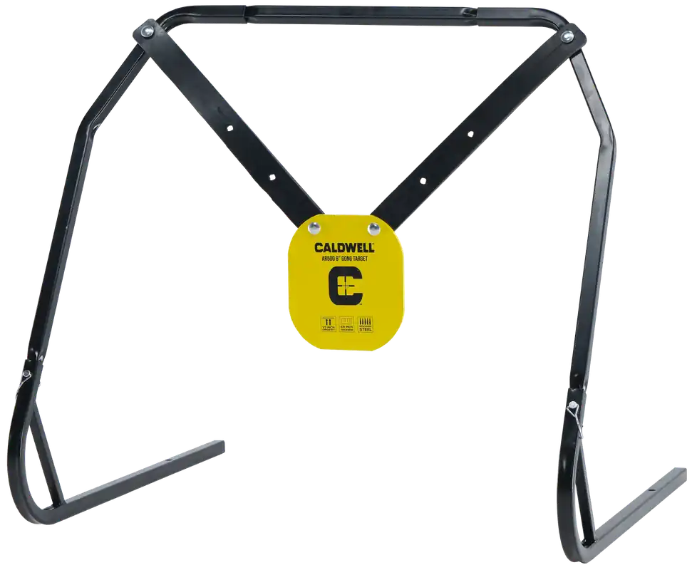 Caldwell 8" AR500 Steel Gong & Target Stand with XL Strap Hangers - Yellow
