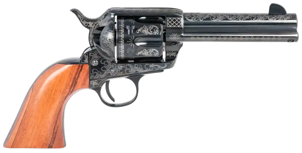 Pietta HF45LLE434NMBW 1873 Great Western II 45 Colt 6rd 4.75" Blued Engraved Steel, Walnut Grip, Exposed Hammer