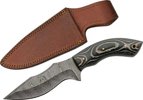 Micarta Damascus Knife with Sheath - SZCO Rite Edge 5" Charcoal