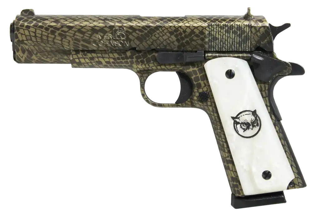 Iver Johnson Arms 1911 A1 Water Moccasin .45 ACP Pistol with Green Snakeskin Design and Pearl Grip