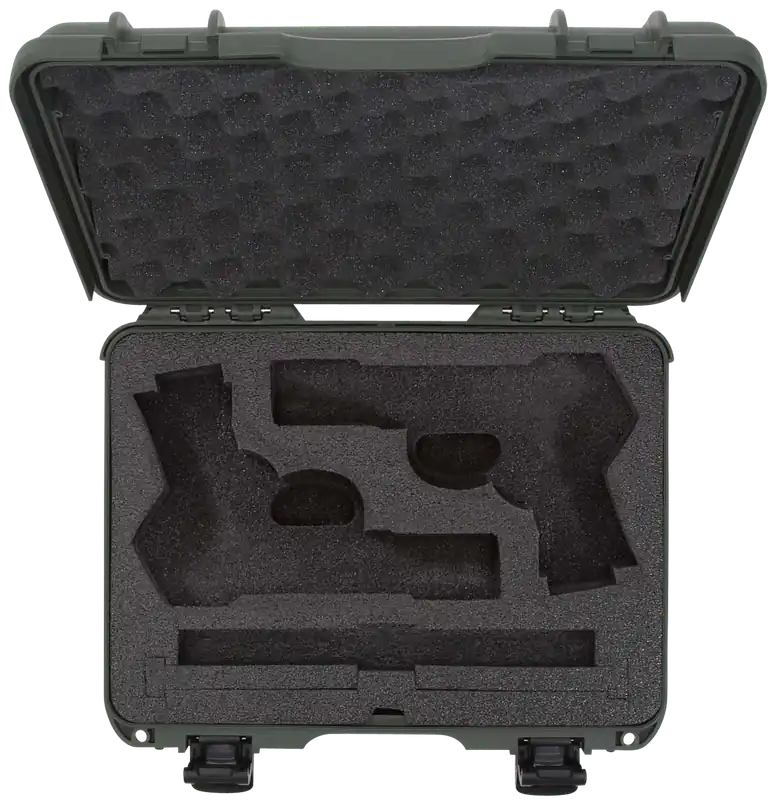 Nanuk 910 Classic 2 Up Pistol Case - Olive Polymer with Latches & Foam Padding
