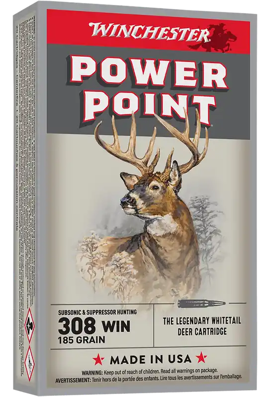 Winchester Ammo X308SUBX Power-Point .308 Win 185gr - 20 Rounds per Box, 10 Boxes per Case