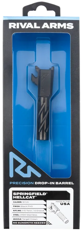 Precision V1 Black PVD Spiral Fluted Barrel for Springfield Hellcat by Rival Arms