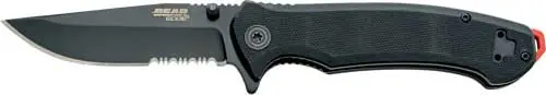 Spring Assist Knife with Serrated Blade - Black Bear & Son Pattern 112, 3.5"
