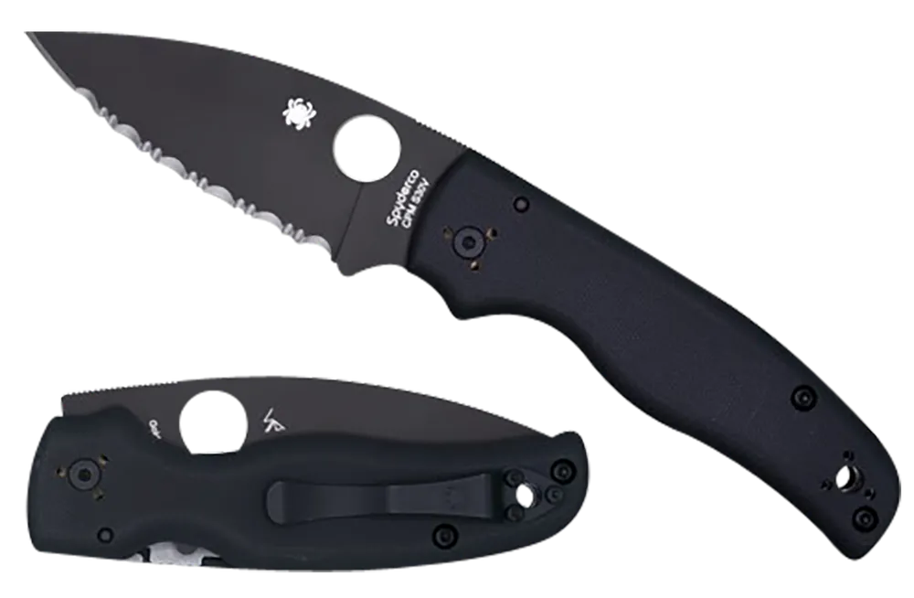 Spyderco Shaman C229GSBK Folding Knife with Serrated Black DLC Blade and G10 Handle