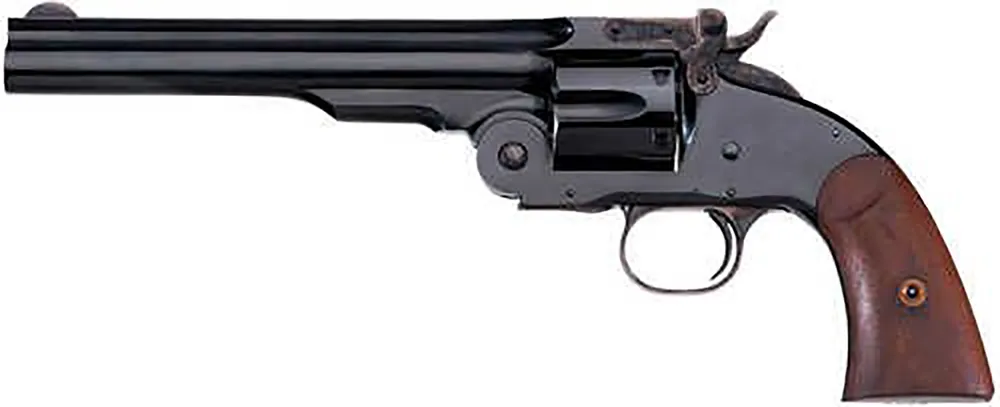 Taylors & Company Schofield 44-40 Win 7" Blued Engraved Revolver with Walnut Grip