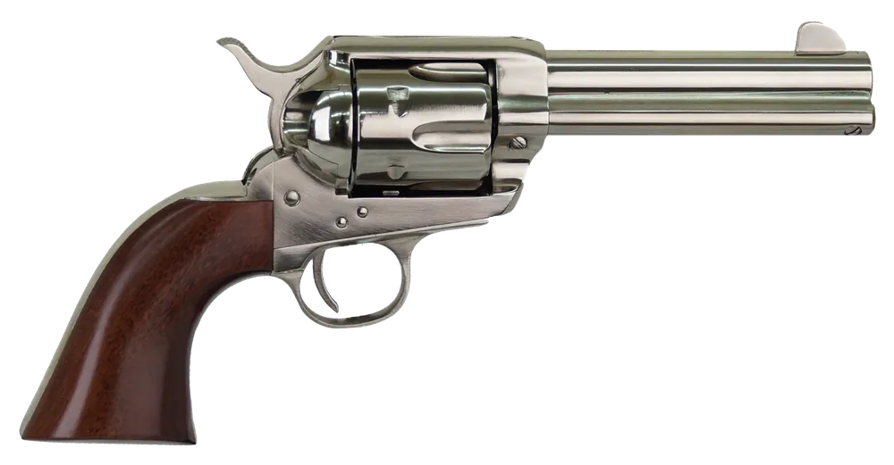 Cimarron PPP357N Pistolero Revolver: 38 Special/357 Mag, 4.75" Nickel-Plated, Walnut Grip