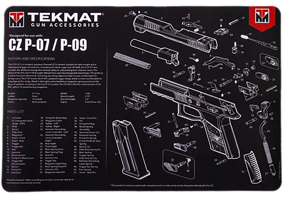 CZ P-07/P-09 Cleaning Mat - Black/White Rubber 11"x17" by TekMat