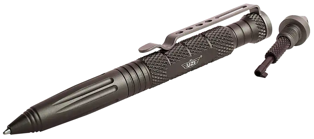 Tactical Pen with Glass Breaker and Cuff Key - Uzi Accessories UZITACPEN6GM Gun Metal Aluminum 6"