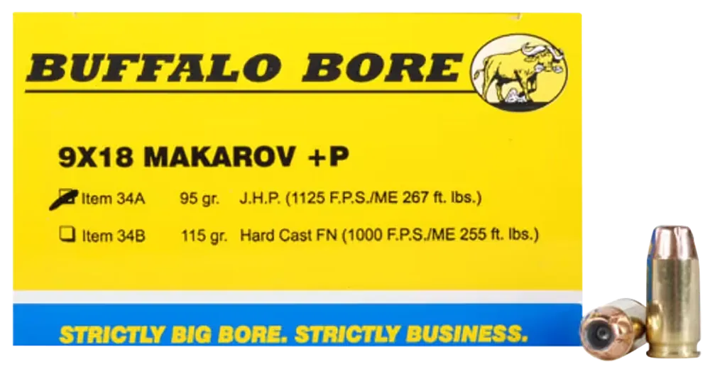 Buffalo Bore 9x18 Makarov +P 95gr JHP Personal Defense Ammo - 20 Rounds