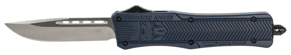 CobraTec Knives MNYCTK1MDNS CTK-1 Medium 3" OTF Drop Point Plain D2 Steel Blade/NYPD Blue Aluminum Handle Features Glass Breaker Includes Pocket Clip