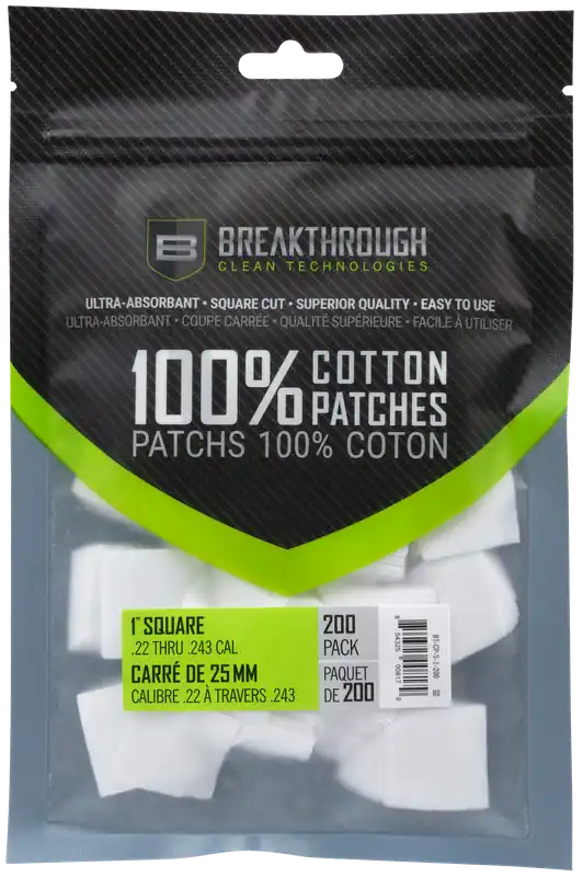 Breakthrough Clean BTCPS1200 .22-243 Caliber Square Patches - 200 Count