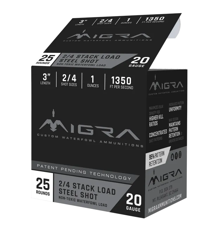 Migra Ammunitions M20S24 20 Gauge 3" 1oz 2/4 Shot 25 Rounds Per Box