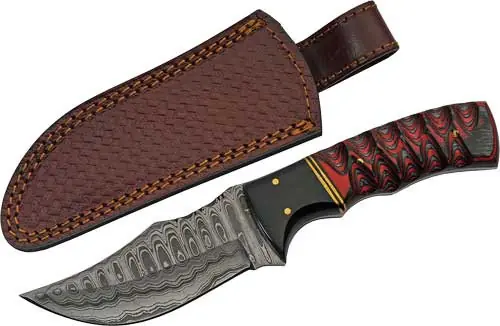 Twisted Wood Damascus Knife with Buffalo Horn Handle - 4" Blade