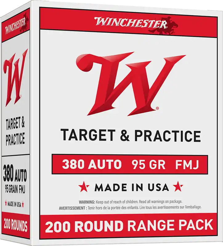 Winchester USA 380 ACP 95gr FMJ Ammo - 200 Rounds