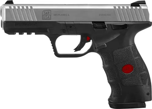 SAR USA SAR9 9mm Pistol, 4.4" Barrel, 17-Round Magazine, Stainless Finish