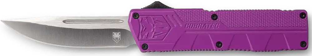 CobraTec Knives PURCTLWDNS 3.25" OTF Drop Point D2 Blade with Purple Aluminum Handle and Pocket Clip