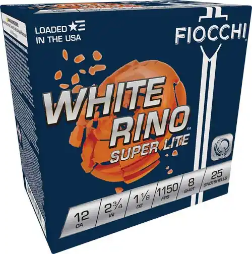Fiocchi White Rhino 12GA 2.75" 1-1/8oz #8 1150FPS 250 Rounds Case