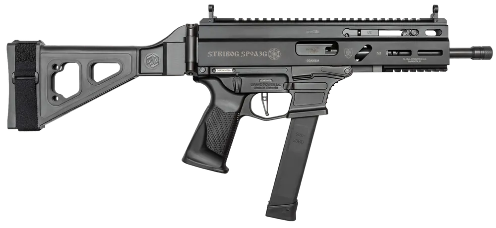 Grand Power Stribog SP9A3G 9mm Luger with SB Tactical Brace, 8" Black