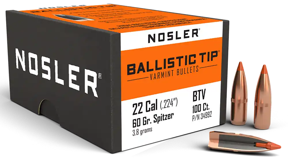 Nosler 34992 Ballistic Tip 22 Caliber 60 Grain Spitzer Bullets - 100 Count Box