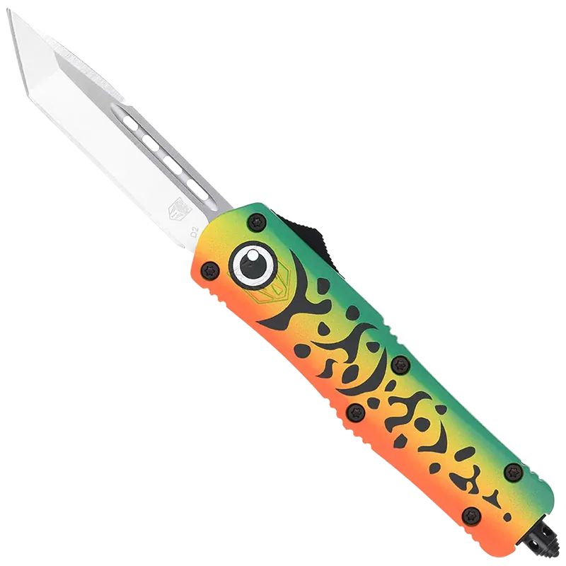 CobraTec FS-3 OTF Tanto Knife with Green Fishing Lure Handle and Satin D2 Blade