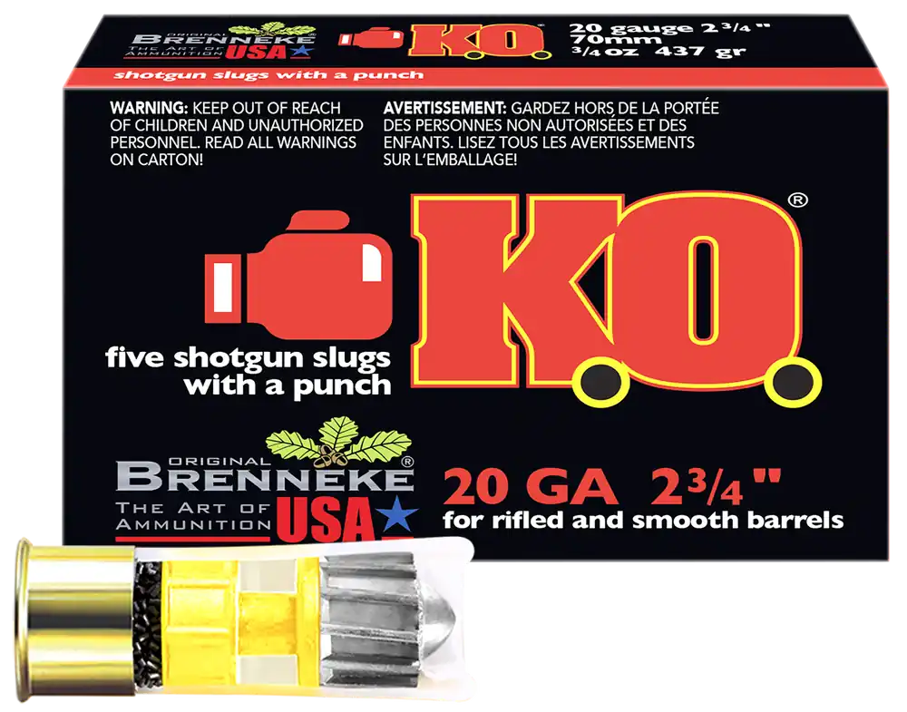 Brenneke 20 Gauge 2.75" 3/4oz Slug Shot - 5 Rounds per Box, 50 per Case