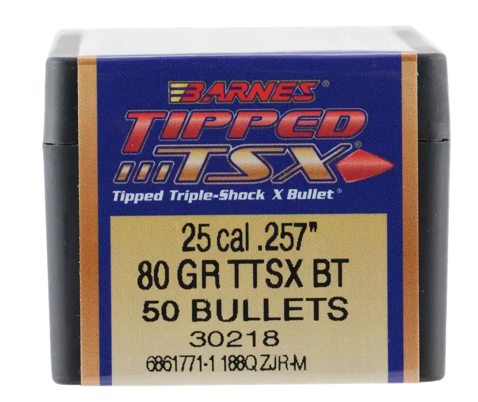 Barnes Bullets 25 Caliber 80 Grain Tipped TSX Boat Tail - 50 Count Box