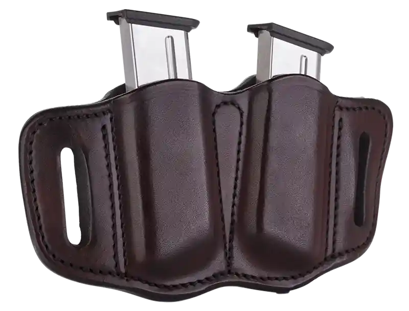 1791 Gunleather Double Mag Holster Signature Brown Leather Belt Slide for Single Stack Ambidextrous