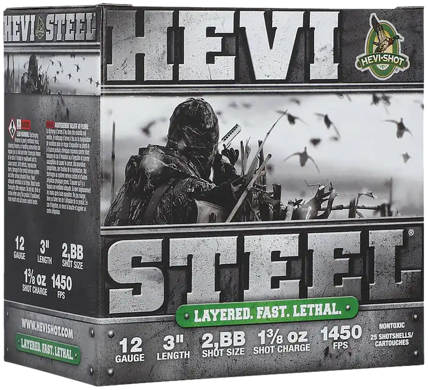 HEVI-Shot HS60288 12 Gauge Waterfowl Ammunition 3" 1 3/8oz 2/BB Shot 25 Rounds/Box, 10 Boxes/Case