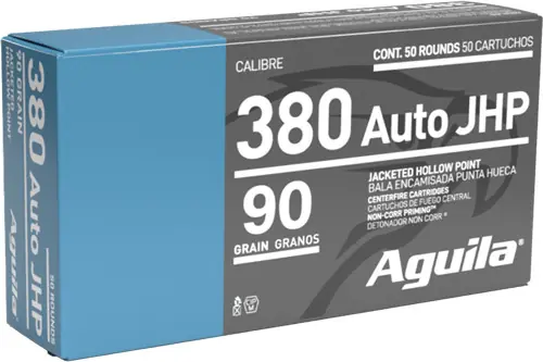 Aguila 380 ACP 90GR JHP Ammunition - 50 Rounds per Box, 10 Boxes per Case