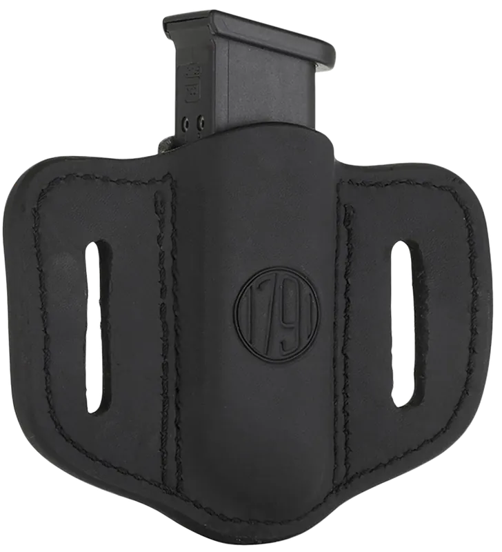 1791 Gunleather Stealth Black Leather Single Mag Holster for Double Stack, Ambidextrous Belt Slide