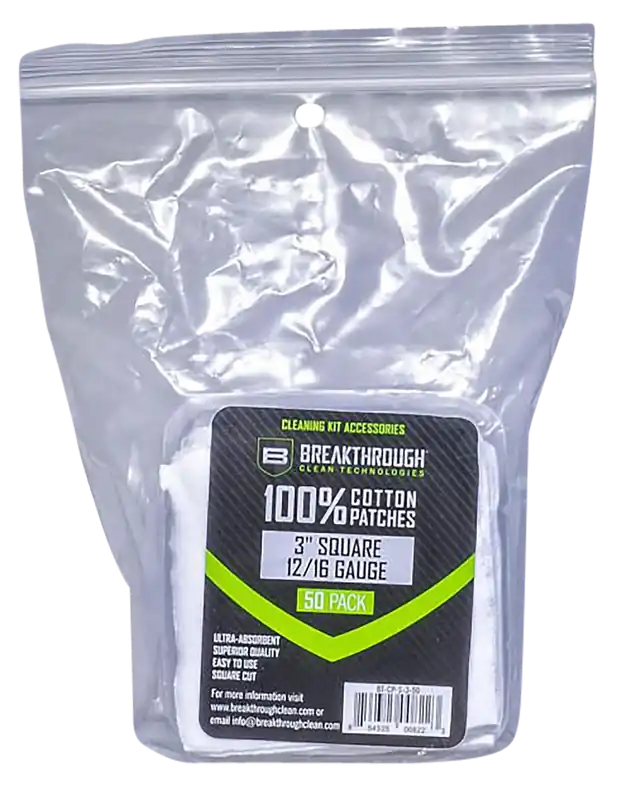 Breakthrough Clean BTCPS350 Cotton Cleaning Patches for 12-16 Gauge - 50 Pack