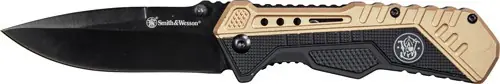 3.5" Black Blade Smith & Wesson Knife with Black/FDE Spring Assist