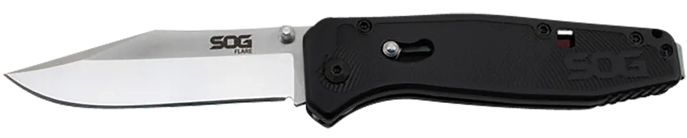 SOG Flare 3.5" Folding Knife with Clip Point Satin Blade and Black GRN Handle