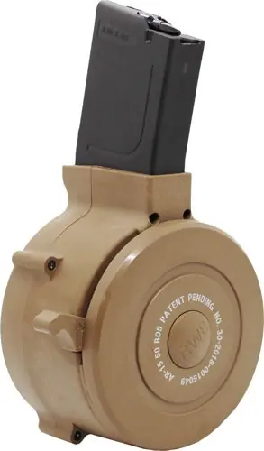 223 50-Round Drum Magazine for AR15 - Tan Polyiver Johnson
