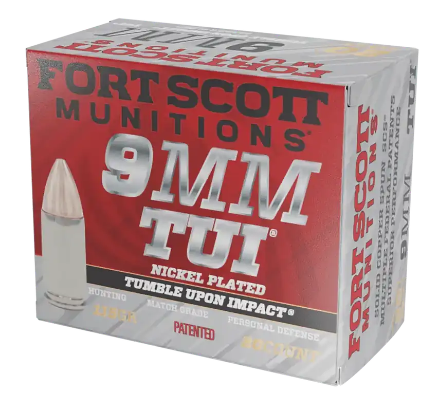 Fort Scott Munitions 9MM115SCVNIC Tumble Upon Impact (TUI) 9mmLuger 115gr Solid Copper Spun 20 Per Box/25 Case